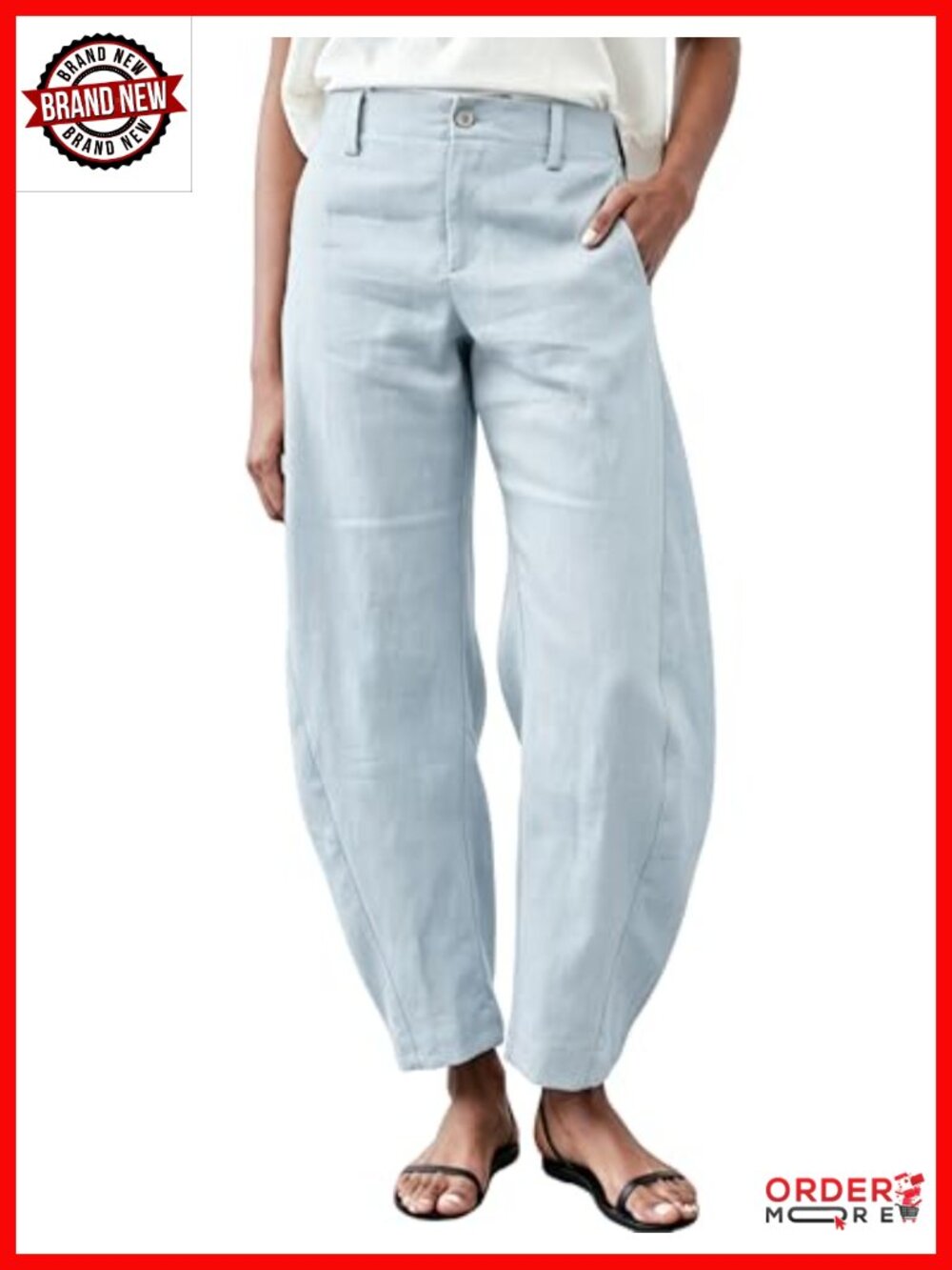 Linen Blend Wide Leg Barrel Palazzo Pants Women Ankle